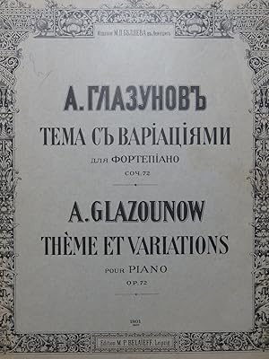 Imagen del vendedor de GLAZOUNOW Alexandre Thme et Variations op 72 Piano 1901 a la venta por partitions-anciennes