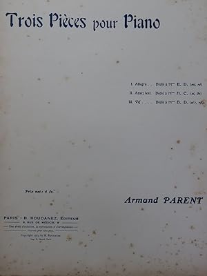 Image du vendeur pour PARENT Armand Trois Pices Piano 1914 mis en vente par partitions-anciennes