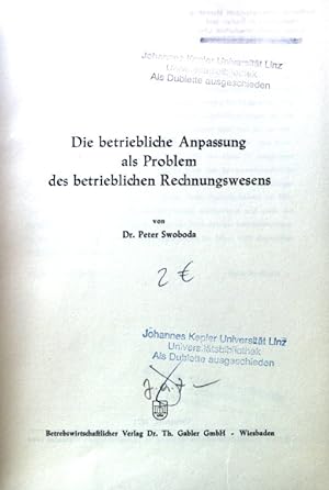 Seller image for Die betriebliche Anpassung als Problem des betrieblichen Rechnungswesens. for sale by books4less (Versandantiquariat Petra Gros GmbH & Co. KG)