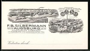 Vertreterkarte Augsburg, F. B. Silbermann, Chemische Fabriken, Ansichtern der Fabriken