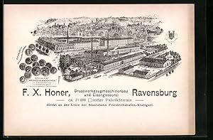 Vertreterkarte Ravensburg, Grosswerkzeugmaschinenbau und Eisengiesserei F. X. Honer, Werksansicht