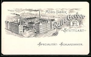 Vertreterkarte Stuttgart, Möbel-Fabrik Rall, Gerber, Ansicht der Fabrik