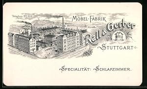 Vertreterkarte Stuttgart, Möbel-Fabrik Rall, Gerber, Fabrikansichten