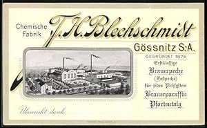 Vertreterkarte Gössnitz, Chemische Fabrik F. H. Belchscmidt, Blick auf die Fabrik