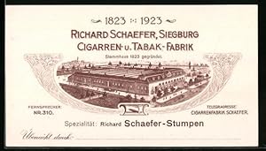Bild des Verkufers fr Vertreterkarte Siegburg, Cigarren- und Tabak Fabrik Richard Schaefer, Blick auf das Stammhaus zum Verkauf von Bartko-Reher