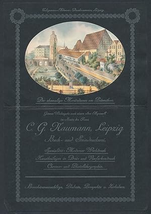 Vertreterkarte Leipzig, Buch- und Steindruckerei C. G. Naumann, Blick auf den Moritzdamm am Peter...