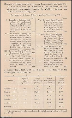 Seller image for Results of Different Principles of Legislation and Administration in Europe; of Competition for the Field, as compared with Competition within the Field, of Service. A rare original article from the Journal of the Royal Statistical Society of London, 1859. for sale by Cosmo Books