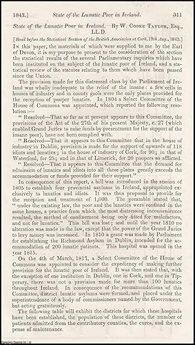 Image du vendeur pour State of the Lunatic Poor in Ireland. A rare original article from the Journal of the Royal Statistical Society of London, 1843. mis en vente par Cosmo Books