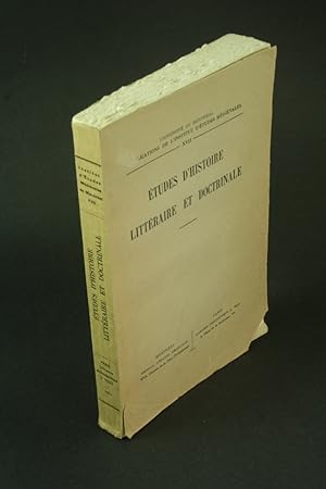 Bild des Verkufers fr tudes d'histoire littraire et doctrinale. zum Verkauf von Steven Wolfe Books