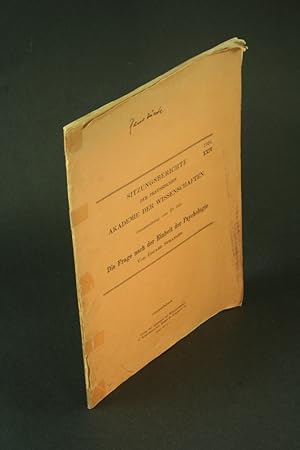 Immagine del venditore per Die Frage nach der Einheit der Psychologie: Gesamtsitzung vom 29. Juli. Sonderdruck aus: Sitzungsberichte der Preussischen Akademie der Wissenschaften: Phil.-Hist. Kl. ; 1926, 24. venduto da Steven Wolfe Books