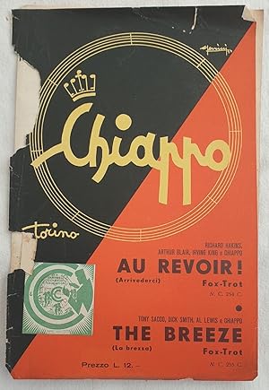 Seller image for RICHARD HAKINS, ARTHUR BLAIR, IRVING KING E CHIAPPO AU REVOIR! (ARRIVEDERCI) FOX TROT TONY SACCO, DICK SMITH, AL LEWIS E CHIAPPO THE BREEZE (LA BREZZA), for sale by Sephora di Elena Serru