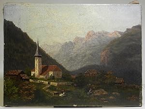 Kirche von Aeschi am Niesen [Thuner See], rechts unten datiert (1866) und signiert, verso auf dem...