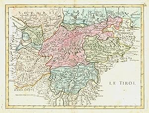 Kupferstich- Karte, n. Le Rouge b. Crepy, "Le Tirol".