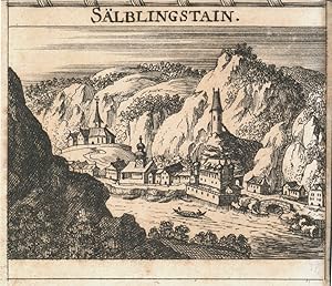 Seller image for Gesamtansicht, m. Burg, i. Vgr. Donau, i. Hgr. Pfarrkirche St. Nikola an der Donau. " Slblingstain ". for sale by Antiquariat Clemens Paulusch GmbH