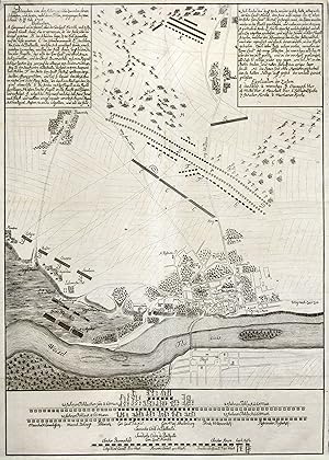 Stadtplan mit Umgebung und Darstellung der Schlacht vom 21. -31. Juli 1705.
