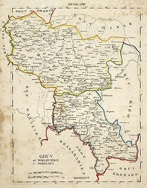 Lithografie- Karte, aus Schliebens Atlas von Europa, "Gouv. 40. Wolhynien. 41 Podolien".