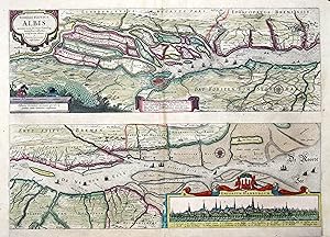 Kupferstich- Karte, 2 Darstellungen auf 1 Blatt b. J. Janssonius, "Nobilis Fluvius Albis .".