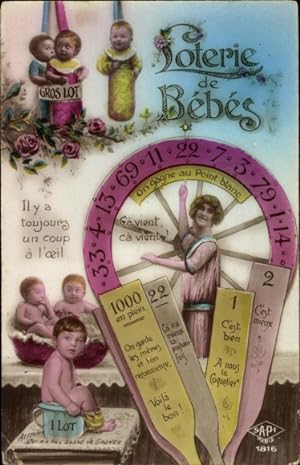 Ansichtskarte / Postkarte Loterie de Bebes, Roulette, Geburt, Nachttopf, Rosen