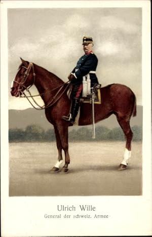 Ansichtskarte / Postkarte Ulrich Wille, General der schweiz. Armee auf einem Pferd