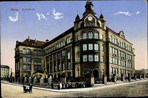 Ansichtskarte / Postkarte Gera in Thüringen, Straßenpartie an der Ostschule