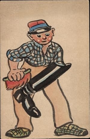 Bild des Verkufers fr Ansichtskarte / Postkarte Junger Soldat putzt seine Schuhe, Schwarze Stiefel zum Verkauf von akpool GmbH