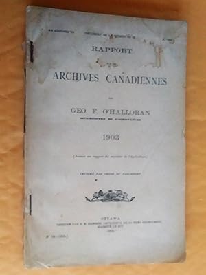 Imagen del vendedor de Rapport sur les archives canadiennes, 1903 a la venta por Claudine Bouvier