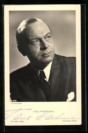 Ansichtskarte Schauspieler Paul Hartmann, der Blick nach oben gerichtet, Autograph