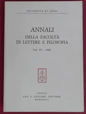 Bild des Verkufers fr Annali della facolt (facolta) die lettere e filosofia. Vol. VI - 1985. zum Verkauf von Wissenschaftliches Antiquariat Zorn