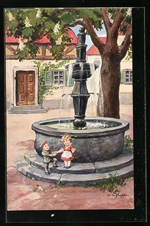 Bild des Verkufers fr Knstler-Ansichtskarte Ad. Hoffmann: Am Brunnen vor dem Tore, Kindersoldat zum Verkauf von Bartko-Reher