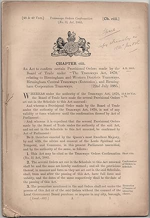 Tramways Orders Confirmation (No.3) Act, 1885. An Act to confirm certain Provisional Orders made ...