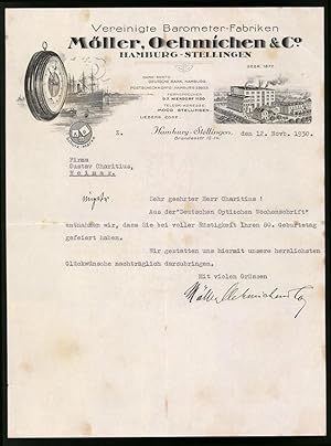 Rechnung Hamburg-Stellingen 1930, Vereinigte Barometer Fabriken Möller, Oehmichen, Co., Werksansicht