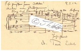 Image du vendeur pour PAUL ERTEL (Jean Paul Ertel, 1865-1933) Dr., deutscher Komponist. Der Schler von Franz Liszt lebte als Musikkritiker und -lehrer in Berlin. Er komponierte mehrere sinfonische Dichtungen, eine Sinfonie, zwei Streichquartette, eine Violinsonate, eine Suite fr Violine und Klavier und zwei Opern. mis en vente par Herbst-Auktionen