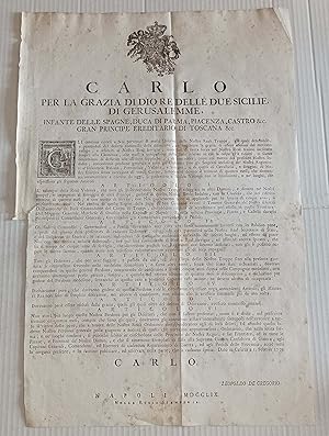 Editto Articoli Real Indulto Disertori CARLO Napoli 1759 Napoli Regia Stamperia