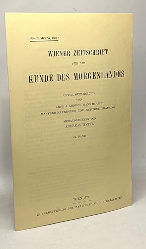Image du vendeur pour Wiener zeitschrift fr die kunde des morgenlandes 69. BAND mis en vente par crealivres