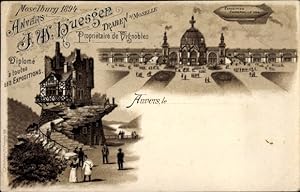 Vorläufer Litho Antwerpen Anvers Flandern, Moselburg 1894, J.W. Huesgen aus Traben, Expo 1894