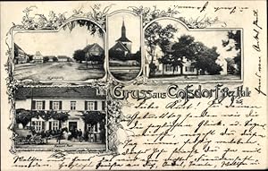 Ansichtskarte / Postkarte Cossdorf Koßdorf Mühlberg an der Elbe, Kirche, Marktplatz, Post, Pfarrhaus