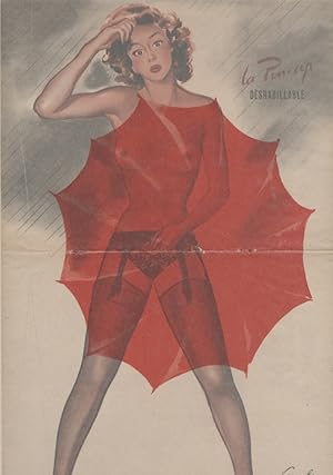 "PIN-UP au PARAPLUIE" LA PIN-UP DÉSHABILLABLE / Affiche supplément central PARIS-HOLLYWOOD (1950-...