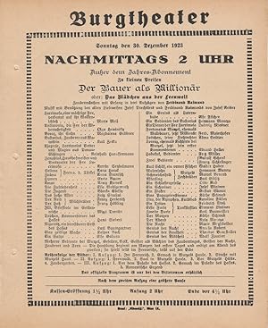 Bild des Verkufers fr Theaterzettel Ferdinand Raimund DER BAUER ALS MILLIONR 30. Dezember 1923 zum Verkauf von Programmhefte24 Schauspiel und Musiktheater der letzten 150 Jahre