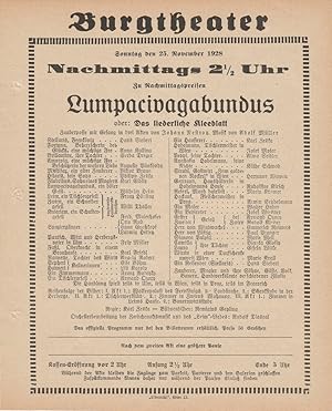 Bild des Verkufers fr Theaterzettel Johann Nestroy LUMPACIVAGABUNDUS 25. November 1928 zum Verkauf von Programmhefte24 Schauspiel und Musiktheater der letzten 150 Jahre