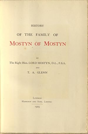 Image du vendeur pour History of the Family of Mostyn of Mostyn mis en vente par Madoc Books (ABA-ILAB)