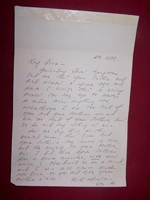 Manuscript Letter Signed by Joe Minott to Mrs. Rowland Evans [Katherine "Kay" Winton Evans]