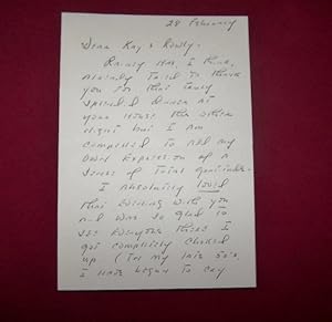 Manuscript Letter Signed by Joe Minott to Mrs. Rowland Evans ["Kay Evans"]