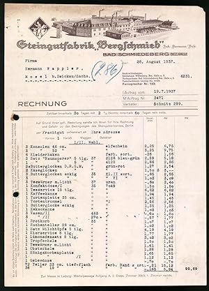 Rechnung Bad Schmiedeberg 1937, Steingutfabrik Bergschmied, Hermann Buse, Blick auf die Fabrik