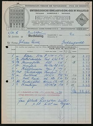 Rechnung Hamburg 1940, Unterelbsche Einkaufs-Kom.-Ges. W. Wallstab, Blick auf das Verkaufshaus