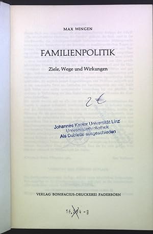 Bild des Verkufers fr Familienpolitik: Ziele, Wege und Wirkungen zum Verkauf von books4less (Versandantiquariat Petra Gros GmbH & Co. KG)