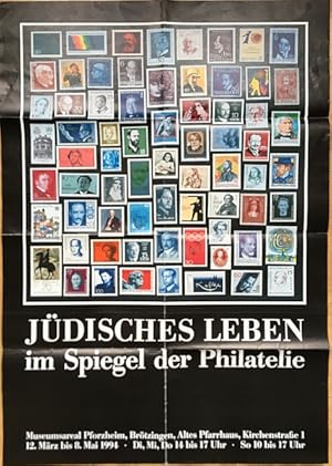 Jüdisches Leben im Spiegel der Philatelie. Plakat zur Ausstellung in Pforzheimer Museumsareal.