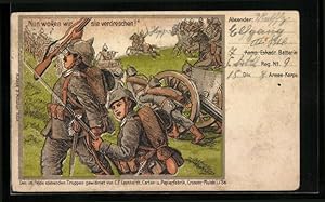 Ansichtskarte Propaganda 1. Weltkrieg, Deutsche Infanterie, Kavallerie und Artillerie