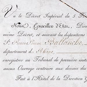 Le brevet de libraire de Pierre-Simon Ballanche (1776-1847).