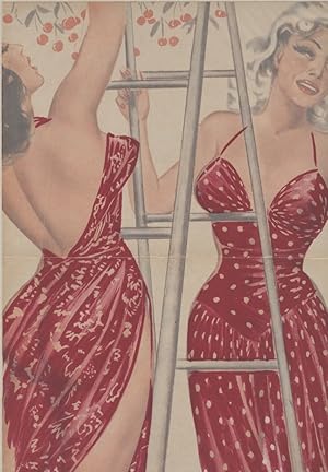 "PIN-UP et CERISES" LA PIN-UP DÉSHABILLABLE / Affiche supplément central PARIS-HOLLYWOOD (1950-51...