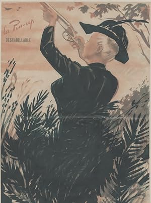 "CHASSEUSE" LA PIN-UP DÉSHABILLABLE / Affiche supplément central PARIS-HOLLYWOOD (1950-51) / L'af...